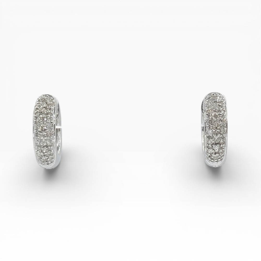 14K White Gold Huggies With Genuine Diamond Earrings
